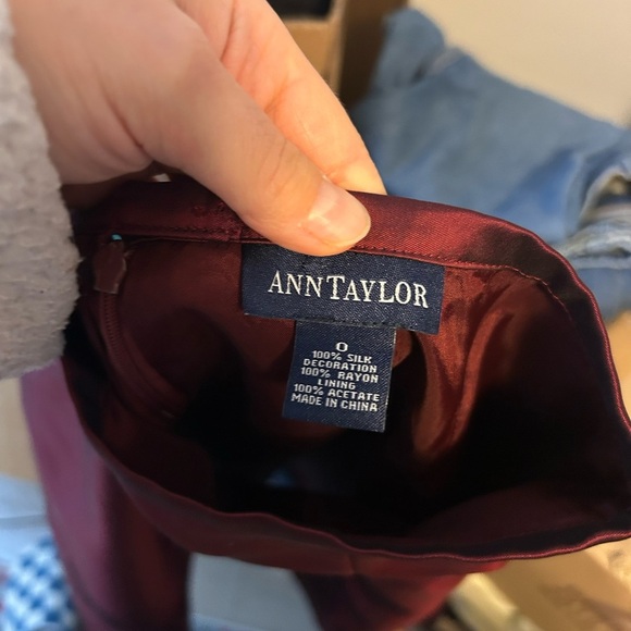 Ann Taylor Vintage Burgundy Beaded Floral Silk Skirt - Picture 3 of 5